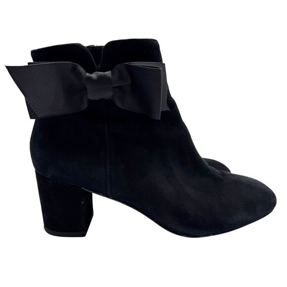Kate Spade Langley Black Suede Leather Big Bow Round Toe Ankle Booties Women sz6 - Picture 1 of 13